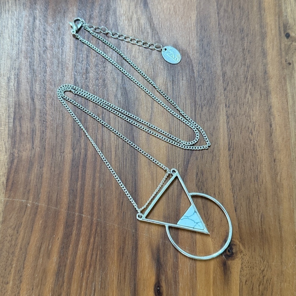 Zad Silver Tone Triangle with Geometric Faux Marble White Pendant Necklace